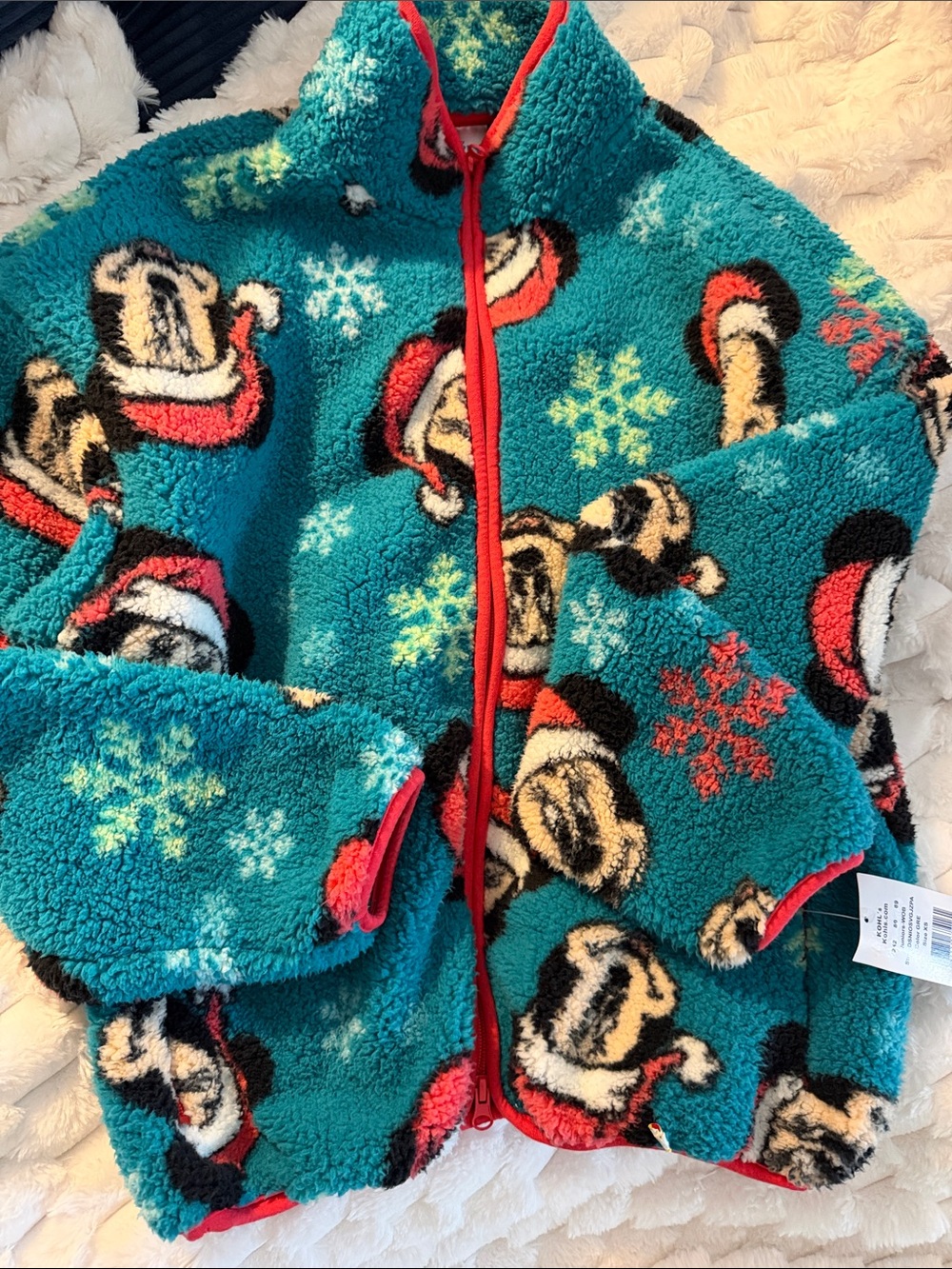 Disney Holiday Mickey Sherpa Jacket with Red Trim